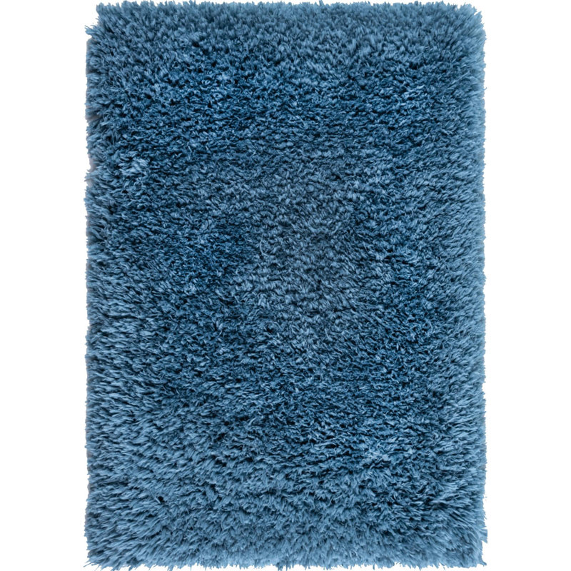 Tapis à poils longs en polyester de couleur unie bleu tissé à la machine Almodovar, Rectangle 2 pi x 2 pi 11 po