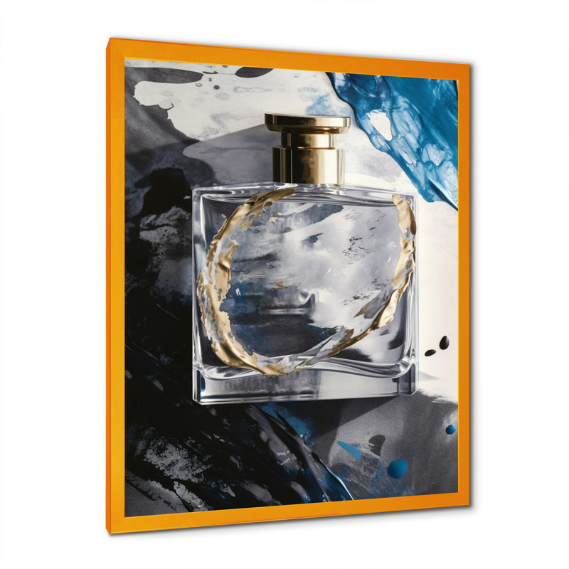 «The Essence Of Perfume II» - Décoration murale mode parfum, H 40 po x l 30 po, Encadrement doré