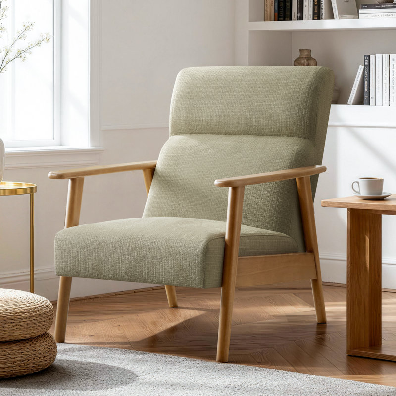 27.4" W Solid Wood Armchair with Tear-Resistant Fabric, Light Green