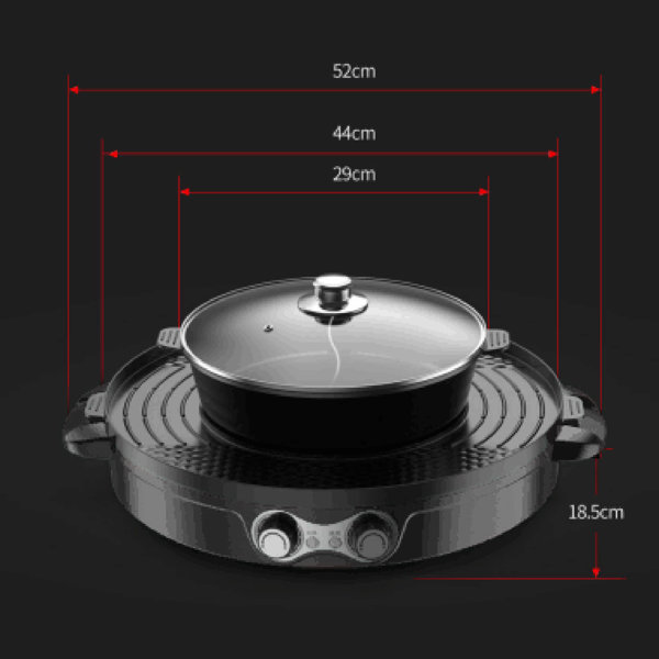 YIYIBYUS Red 2200-Watt 2-in-1 Outdoor Smokeless Grill Pot Cooking