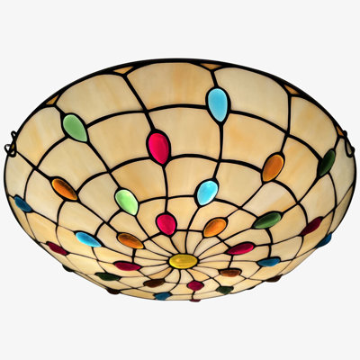 Plafonnier encastré en vitrail 16 pouces Tiffany Style, 3 lumières, chambre à coucher, salle à manger, salon, vestibule, vestibule