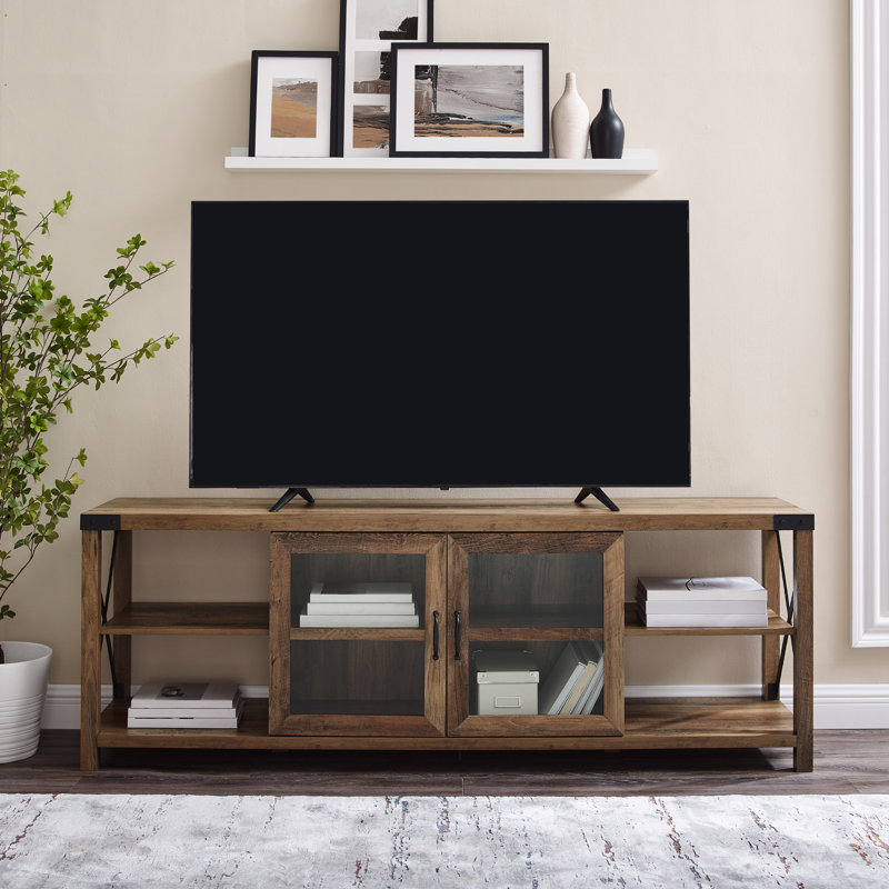  Meuble télé 2 portes pour téléviseur de 80 po ou moins Larenda, Chêne rustique