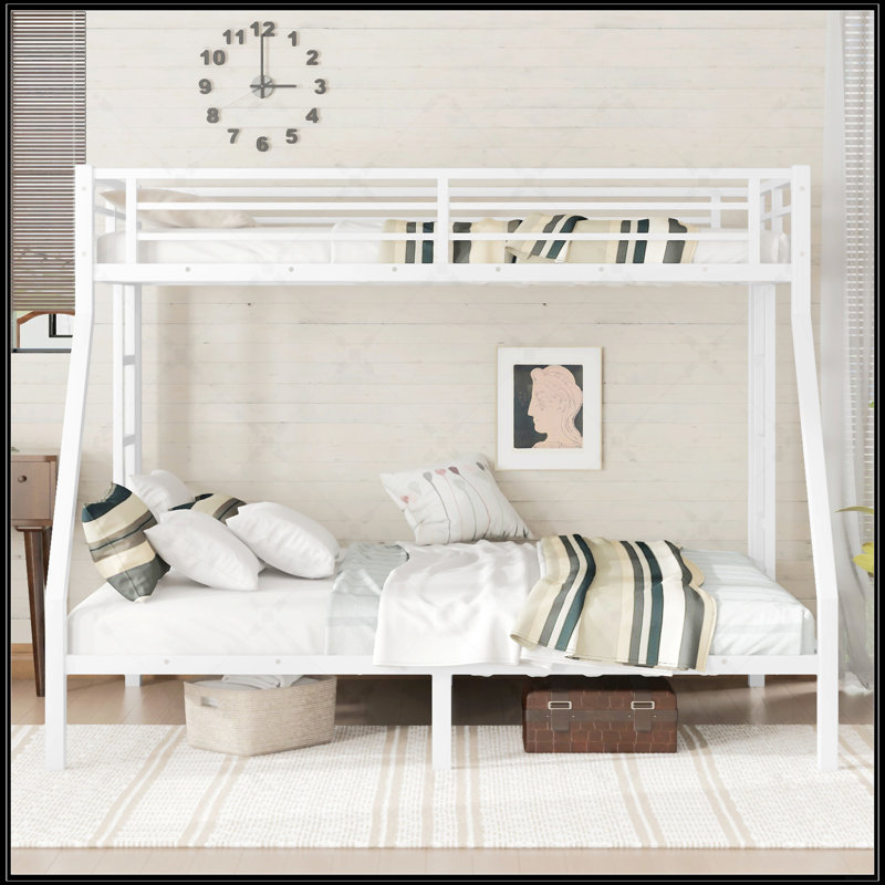 Metal Twin XL Over Queen Bunk Bed For Teens And Adults, Space-Saving Design With Noise Reduction And No Box Spring Needed, White