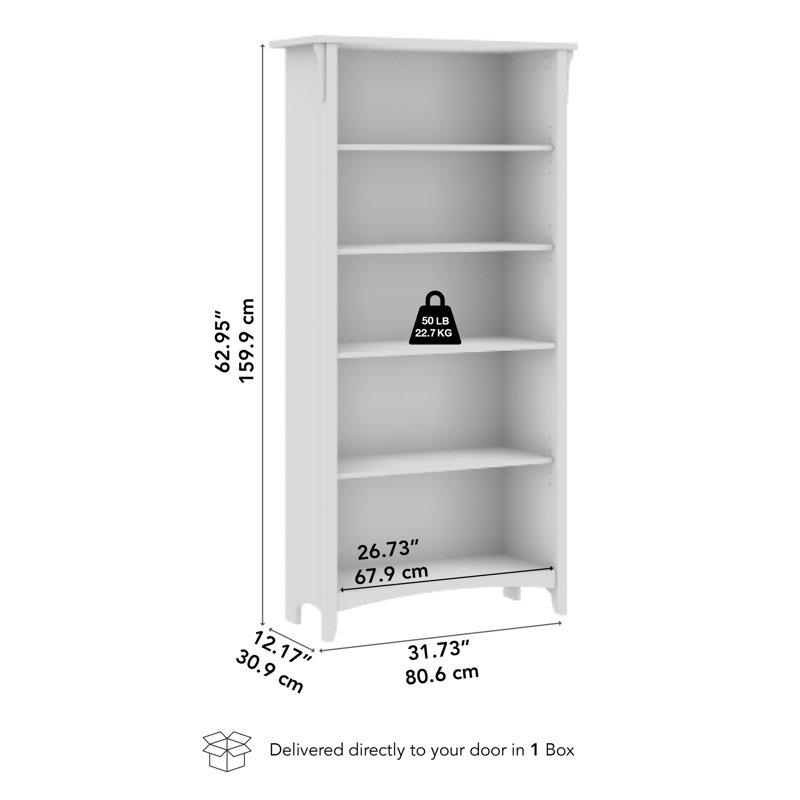 Tall 5 Shelf Bookcase in Antique White, Antique White