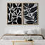 Abstrait botanique abstrait noir imprimé floral botanique minimaliste, art moderne de ferme, décoration murale sur toile, 2 pièces-92285342-92285340