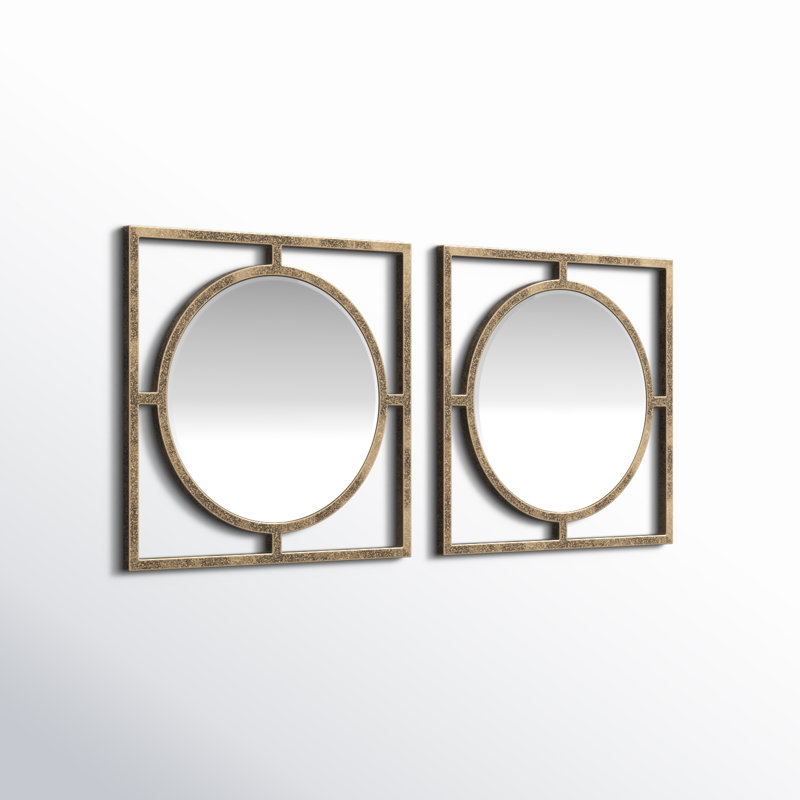 Arnisha Round Gold Iron 18" Floating Frame Mirror