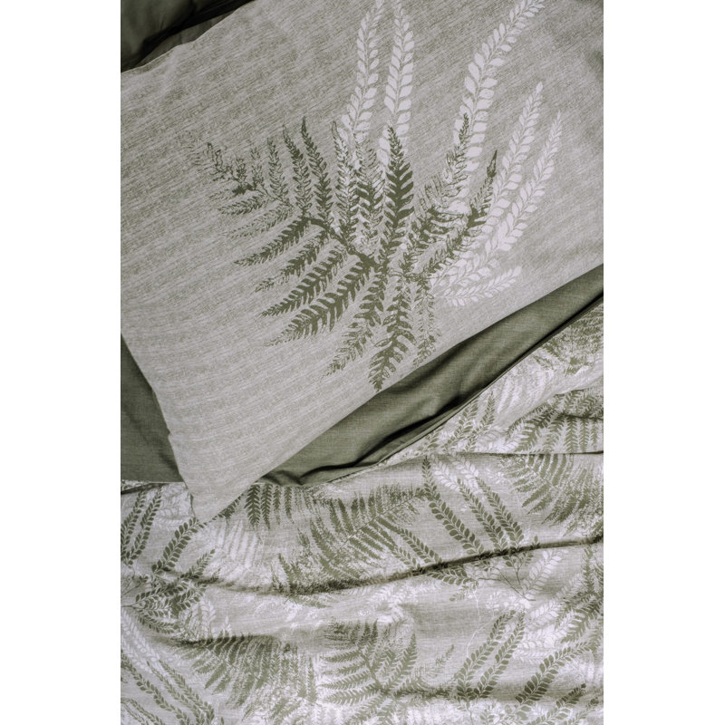 Ensemble de housse de couette 100% coton Ranforce, kaki | Comprend une housse de couette 63 x 87, un drap plat 71 x 95 et une taie d'oreiller 20 x 28 (1 pièce) | Impression de pigments, lavable à la machine, fermeture à boutons, conception douce et durable