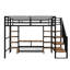Lit mezzanine double en métal avec escalier, table de rangement basse et tablettes, noir - tablettes robustes