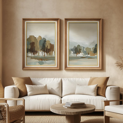 «Mute Winter Landscape», ensemble de 2 reproductions d'art murales encadrées de qualité supérieure sur papier 26 po x 36 po