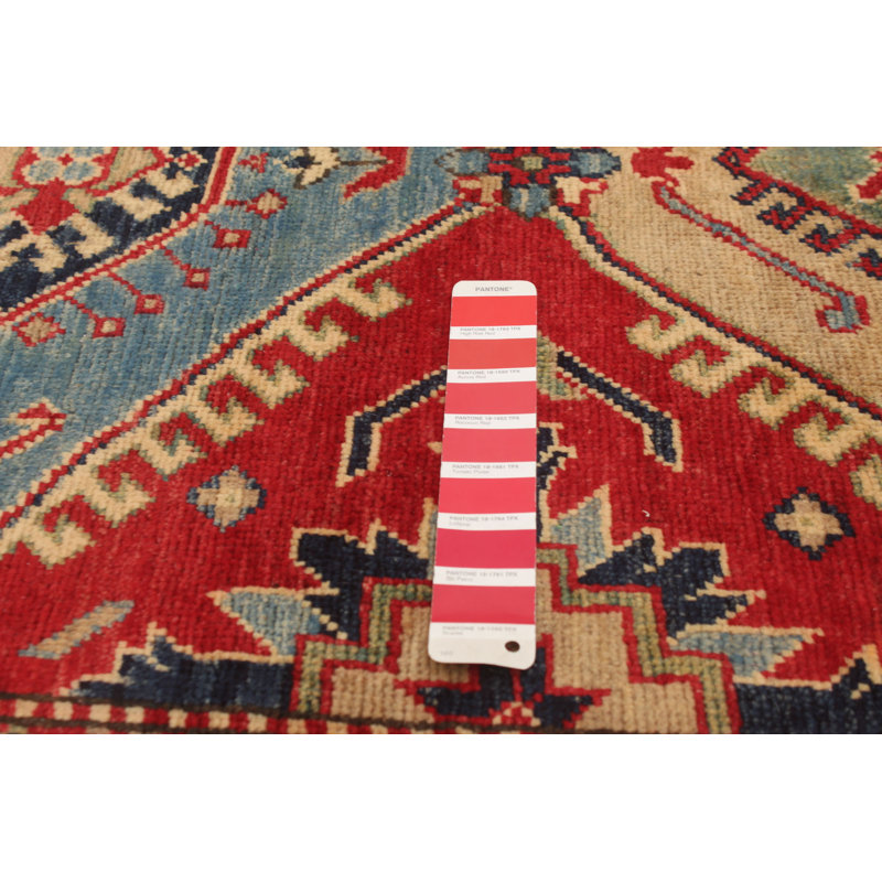 Tapis rouge / bleu / brun en laine noué à la main de conception unique 7 pi 10 po x 10 pi 2 po Aaleahya