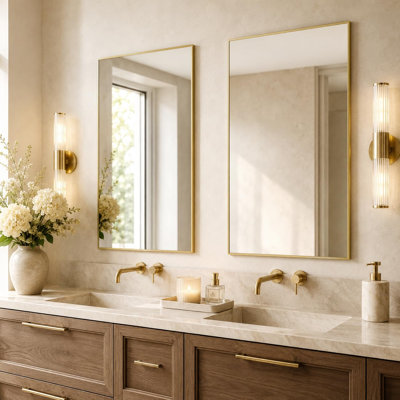 Ensemble de miroirs muraux modernes en verre trempé avec cadre en métal pour salle de bain