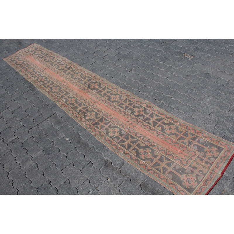 Tapis de couloir rétro vintage rouge Oushak Boho