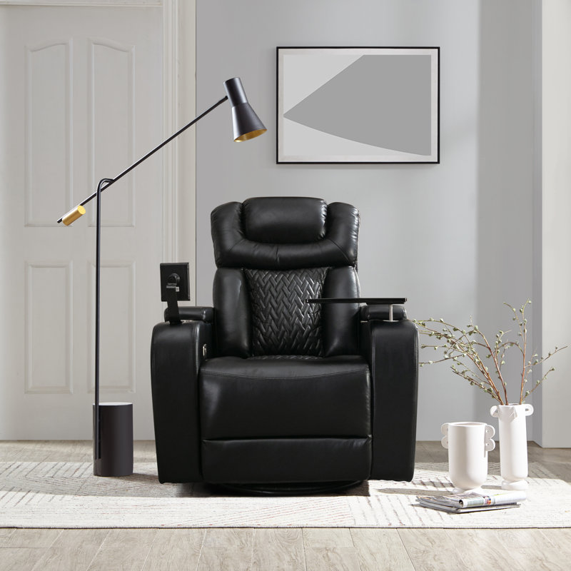 Fauteuil inclinable pivotant en cuir Keerstin, Similicuir noir