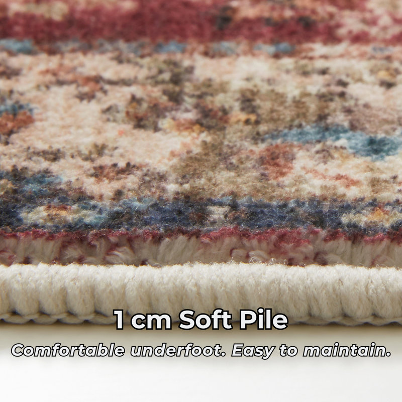 Traditional Balouch Cashmere-Feel Area Rug & Runner, Non-Slip Washable Living Room Carpet, Runner 60 x 110 cm