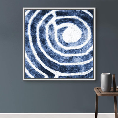 Linear Geometry " White Spiral On Blue Watercolor Background "