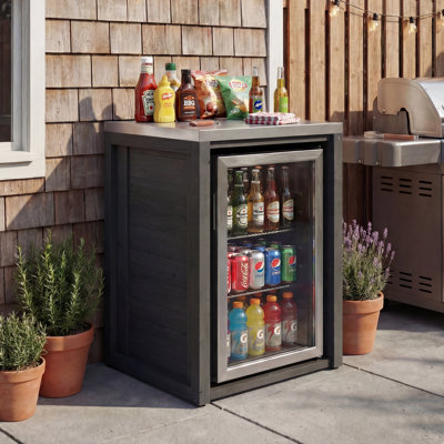 Armoire de réfrigérateur d'extérieur en bois de cèdre massif avec plateau en acier inoxydable et station de breuvage de patio résistante aux intempéries