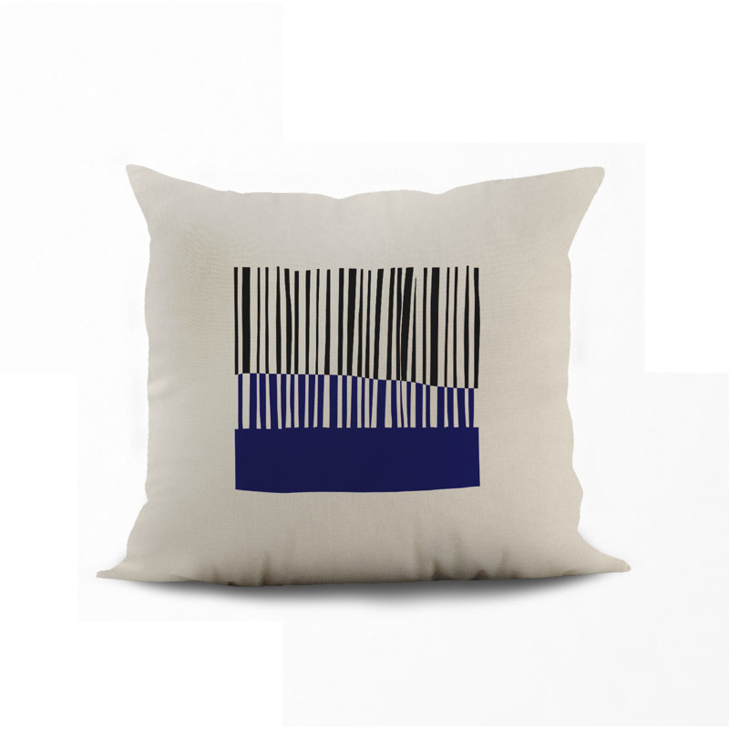 Jeté carré en polyester intérieur / extérieur, L 17 po x H 17 po, Noir / bleu marine