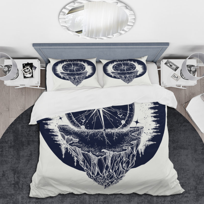 Compass And Mountain - Ensemble de housse de couette rétro - Microfibre de polyester