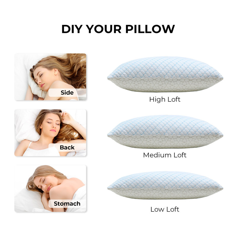 Cooling Memory Foam Pillows Set of 2 – Breathable Dual-Sided Cooling Cover, Medium Support Contour Pillow for Neck & Shoulder Pain, Bed Pillows for Back Side Sleepers