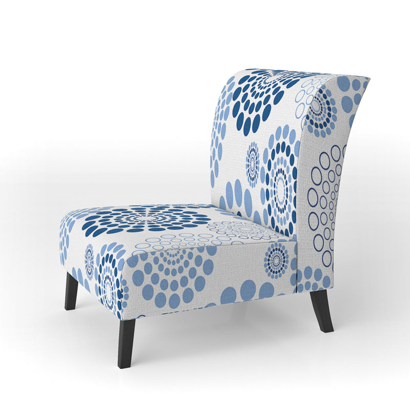 Fauteuil de chambre moderne rembourré en velours Brechta Vibrant Curve Design II, Bleu / blanc