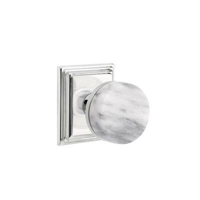 Emtek Select Passage Knobset, Wilshire Rosette, Conical Stem, White Marble Knob, CF
