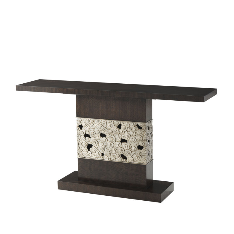 Elegant Mink Finish Eucalyptus Console Table with Artistic Base