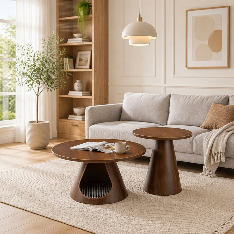 Ensemble de 2 tables basses gigognes rondes avec niche intégrée pour chat