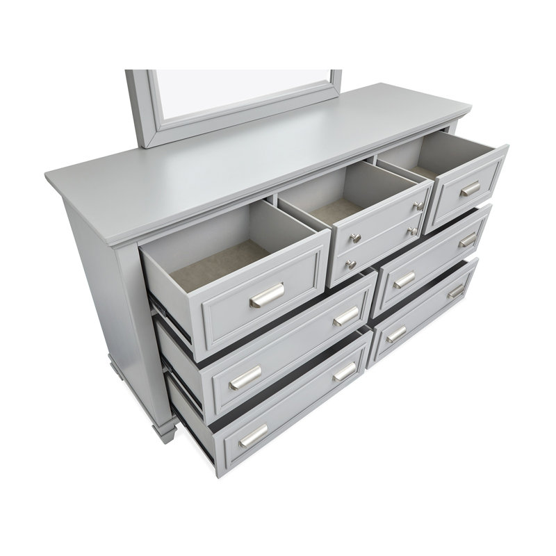 Commode à tiroirs gris avec miroir de paysage blanc, Gris / Blanc
