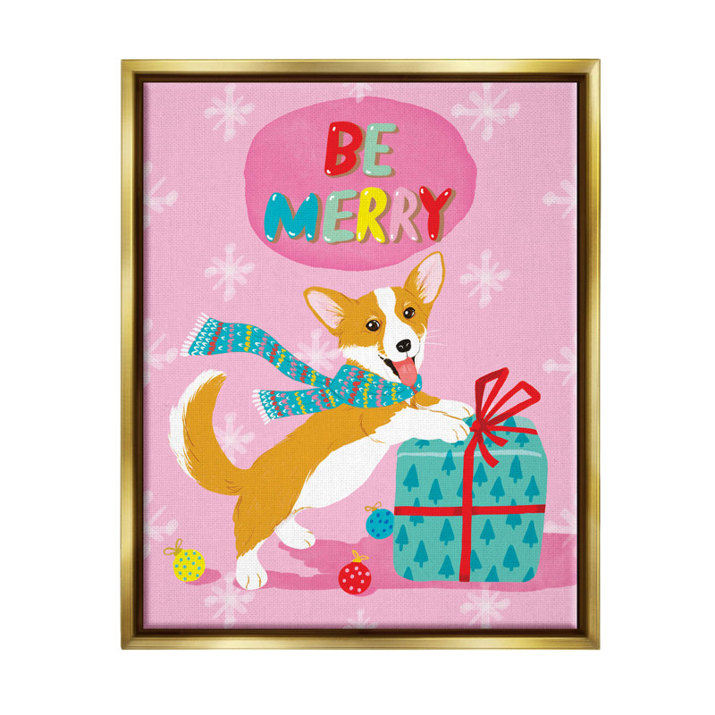 "Be Merry Sourire Puppy Gift" par Be Ni La - cadre flottant, impression sur toile, H 31 po x l 25 po x P 1,7 po