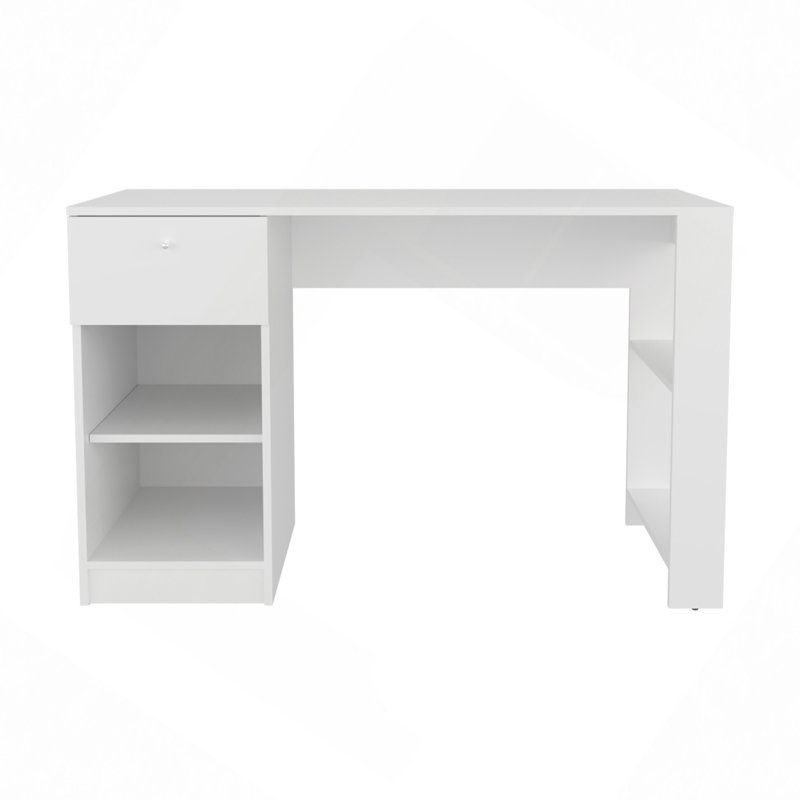 Bureau d'ordinateur avec tiroir et rangement ouvert, Blanc antique