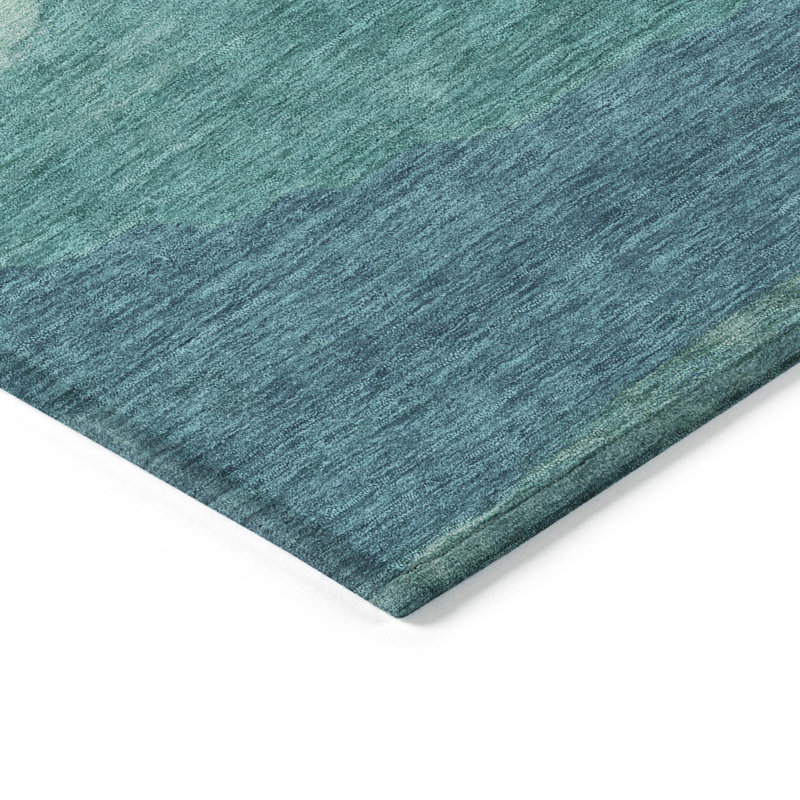Tapis turquoise intérieur / extérieur lavable à la machine Christain ACN1254, Rectangle 2 pi 6 po x 3 pi 10 po