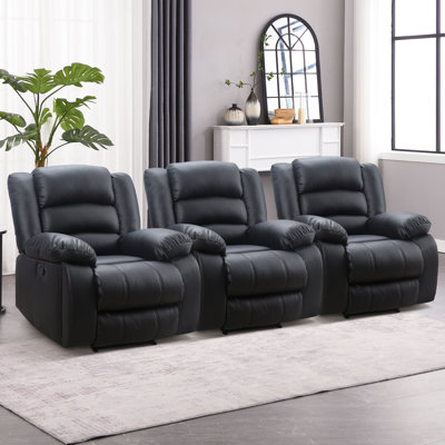 Siège de cinéma individuel en similicuir de 40,16 po de largeur avec porte-gobelet (ensemble de 3)