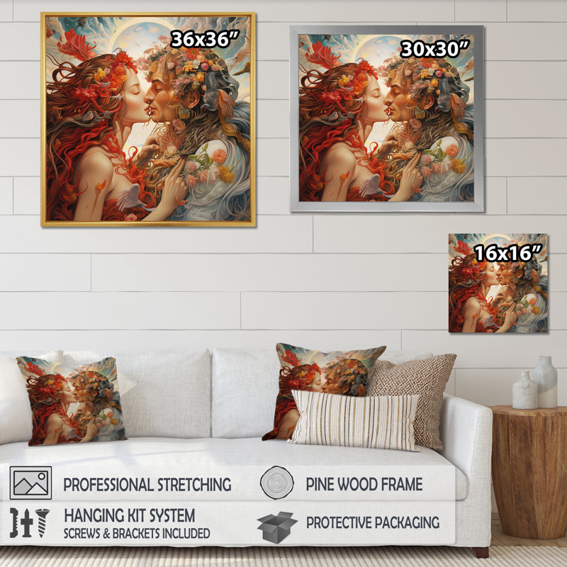 Couple divin embrassant un amour floral sacré, H 24 po x l 24 po x P 1 po, Toile tendue