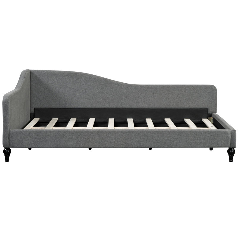Twin Size L-shaped Linen Daybed With Solid Wood Legs In Gray - Stylish And Construction Upholstery, Gray