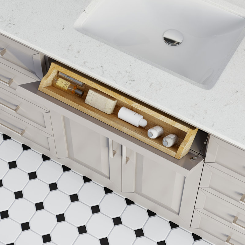 Ensemble de meuble-lavabo simple en bois massif l 60 po x P 22 po Terrence II avec rangement furtif et plateau en pierre reconstituée Terrence II