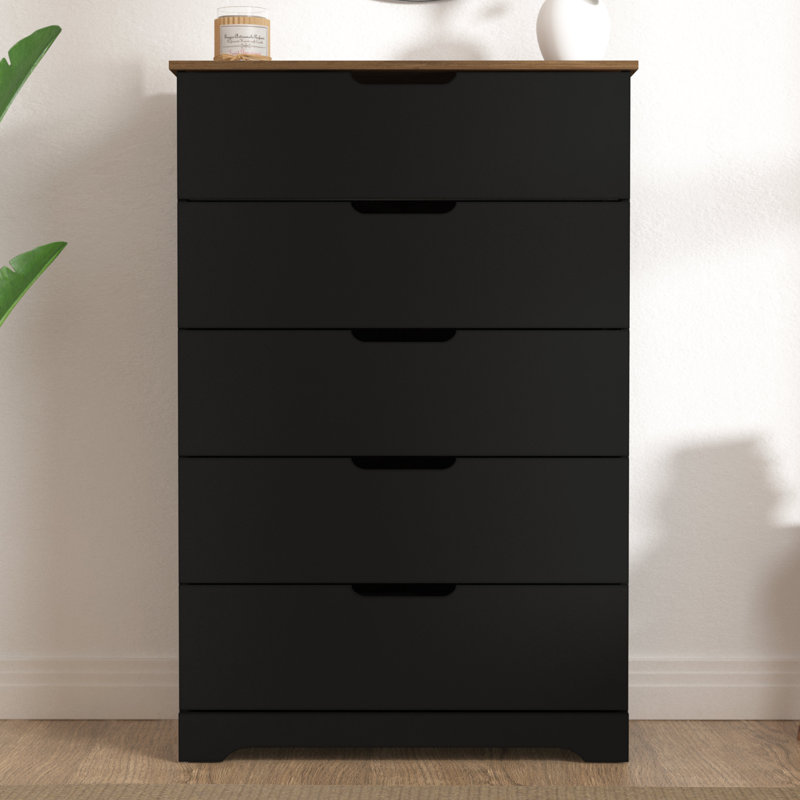 Commode 5 tiroirs l 31,5 po Aroob, Noir / chêne noueux