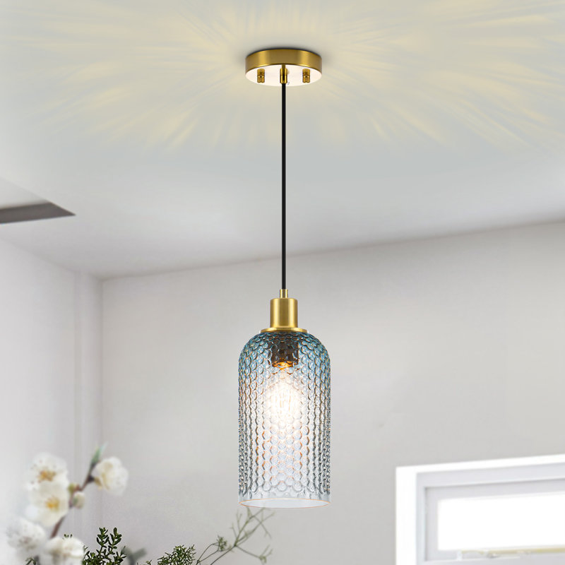 Luminaire suspendu 1 lumière avec abat-jour en verre bullé pour îlot de cuisine, 71.81"