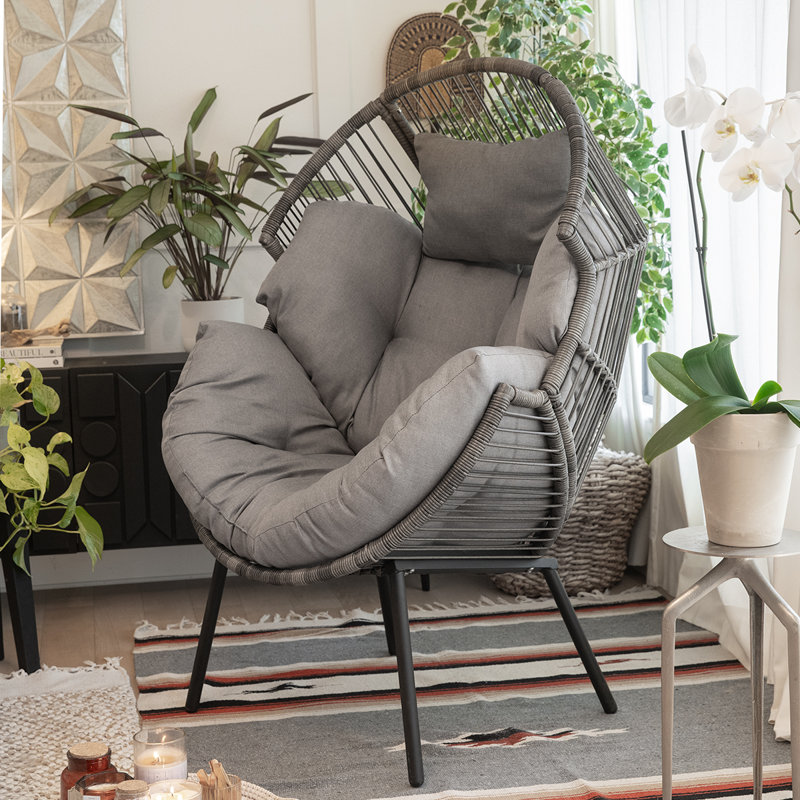 Fauteuil d'extérieur en osier Alyun, Gris / noir, Gris