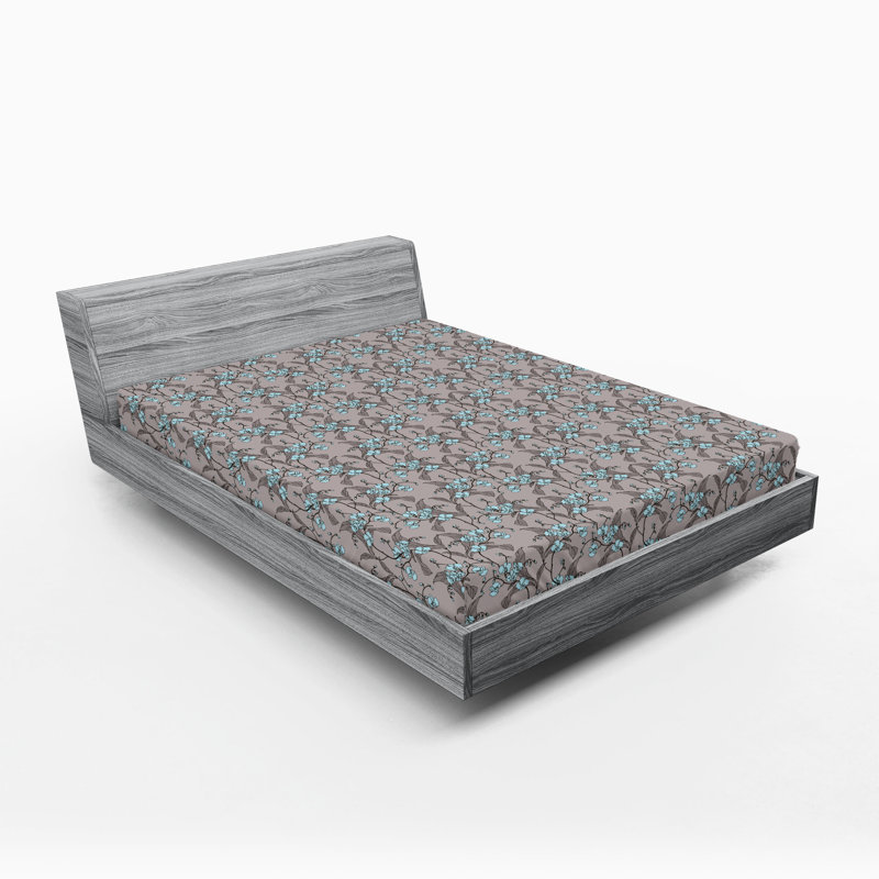 Drap-housse Ambesonne, Taupe chaud, bleu doux / floral, Drap-housse grand