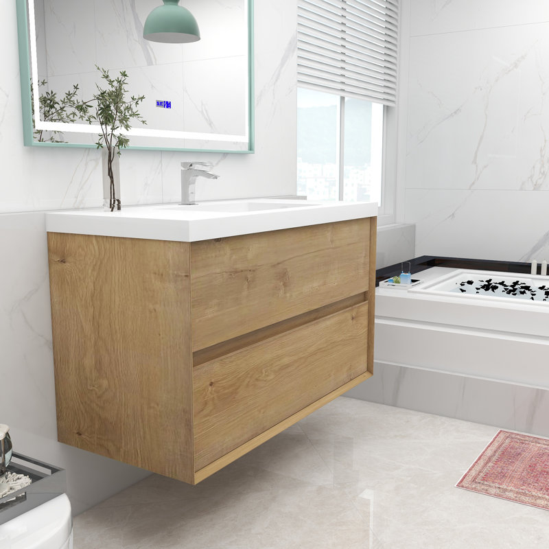 Ensemble de meuble-lavabo mural simple 42 po Monarski, Chêne foncé