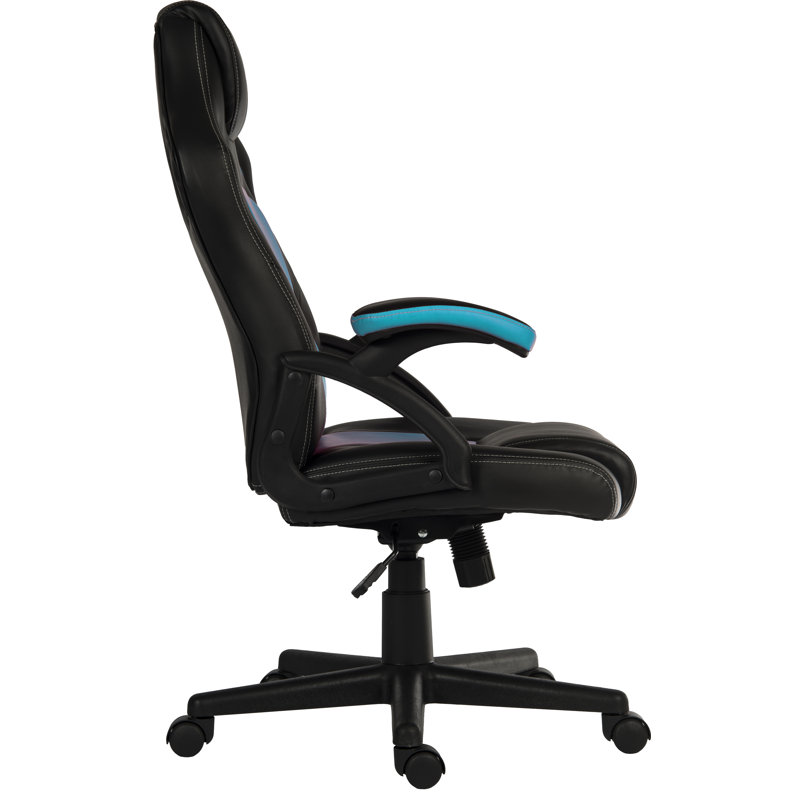 Inbox Zero Anacletus Adjustable Reclining Ergonomic Faux Leather Swiveling PC & Racing Game Chair in Black, Black/Blue 