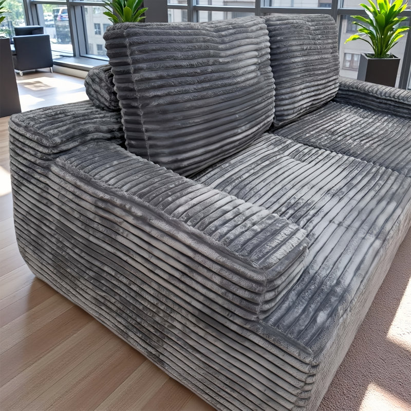 Canapé modulaire gris à deux places en velours côtelé