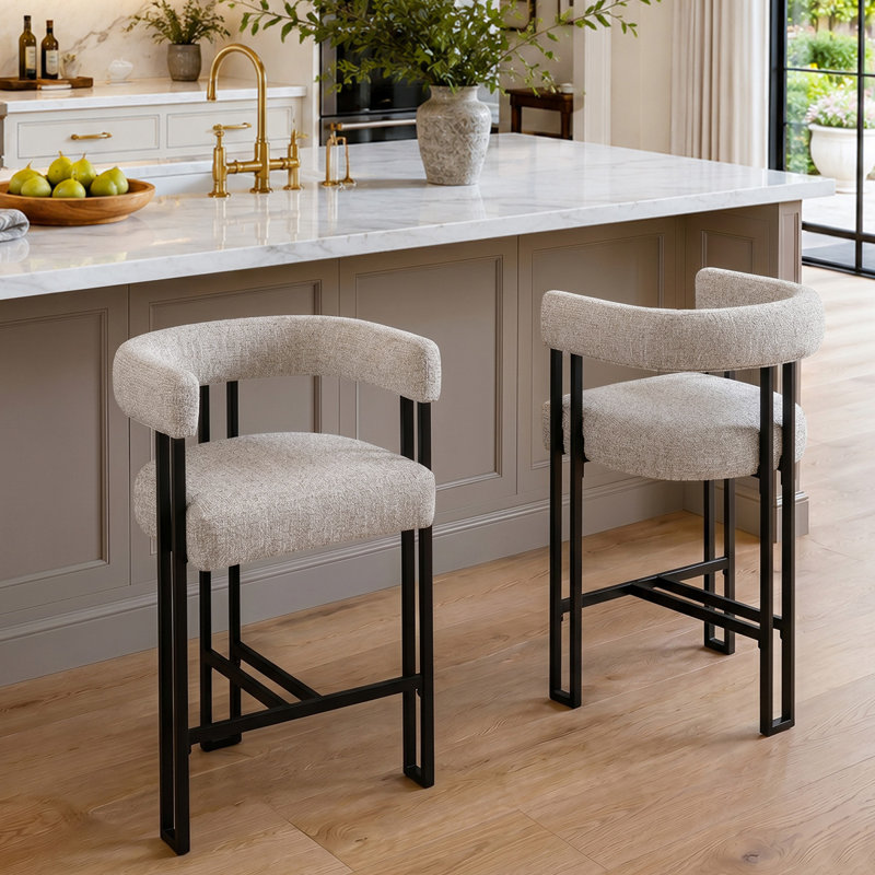 Tabouret de comptoir 24 po en tweed à accoudoirs rembourrés (ensemble de 2), Gruau