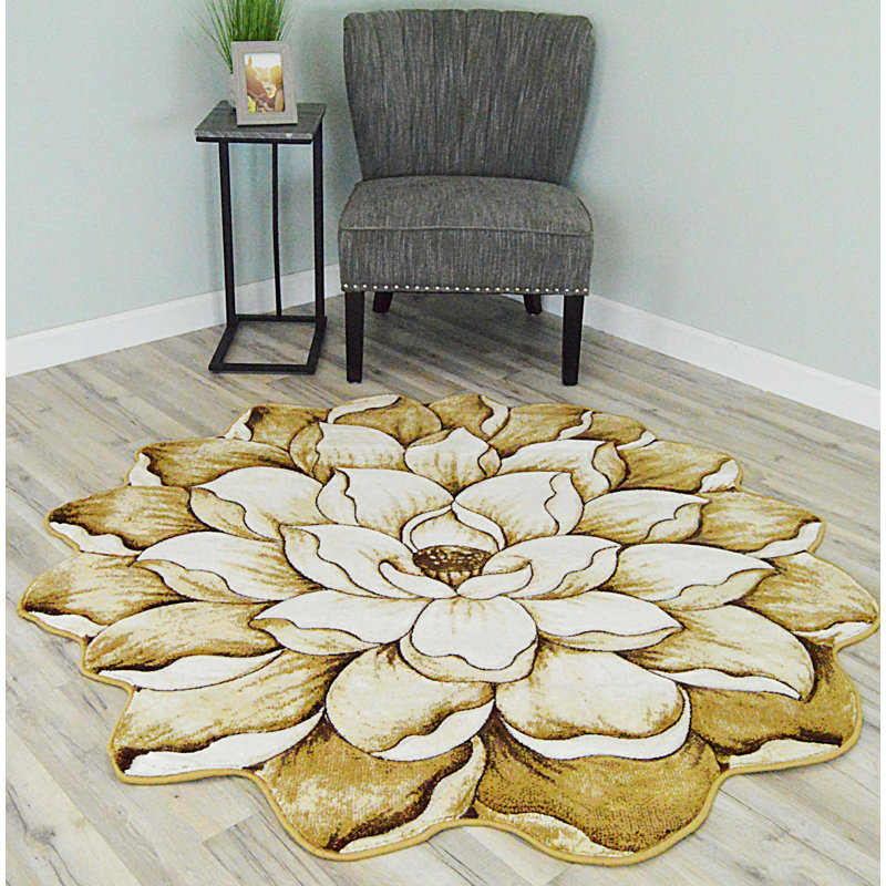 Tapis botanique beige à effet 3D Pettill Flowers, Nouveauté 2 pi 7 po