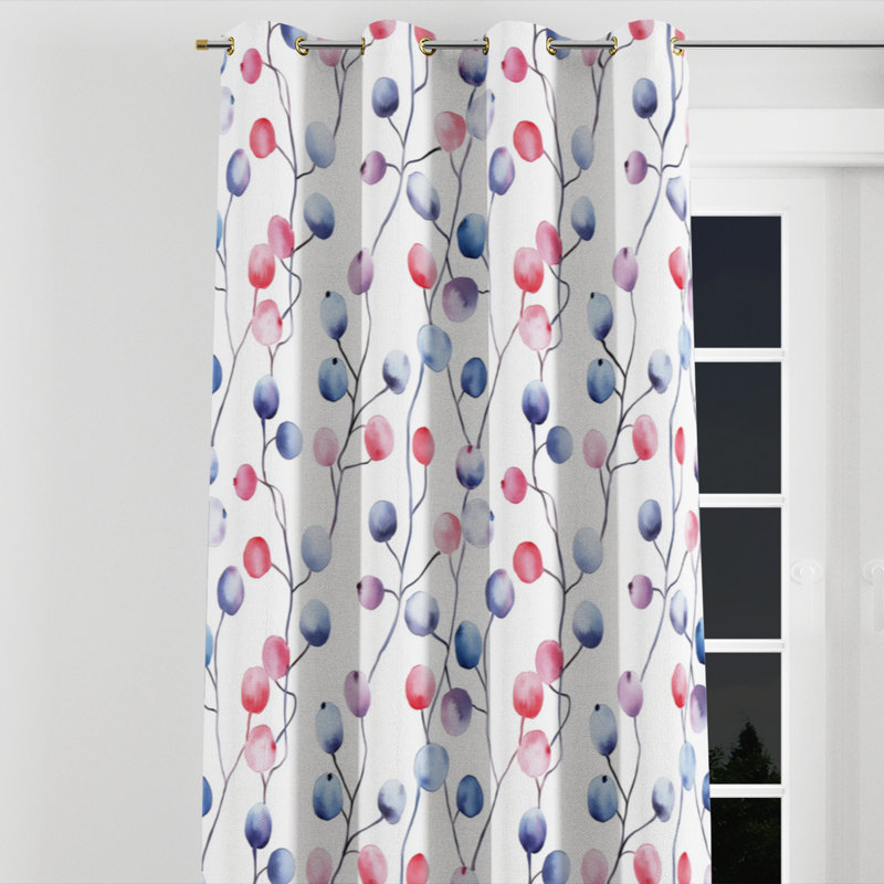 Rideaux à motif floral - rideau à œillets Blue Berry Whisper - 1 panneau, Œillets dorés, L 52 po x L 90 po