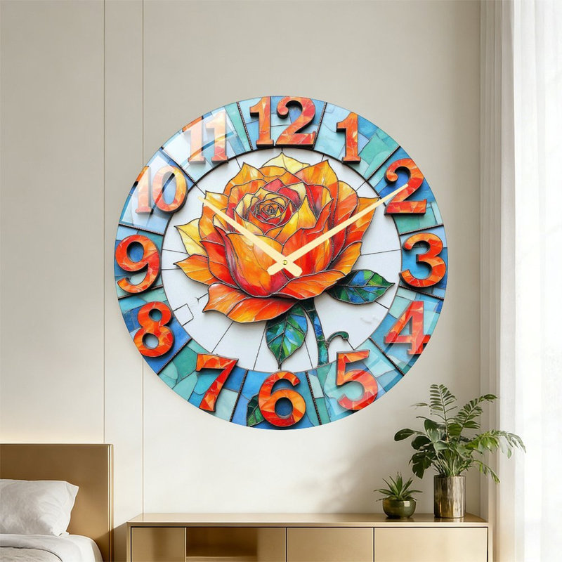 Horloge murale rose vitrail