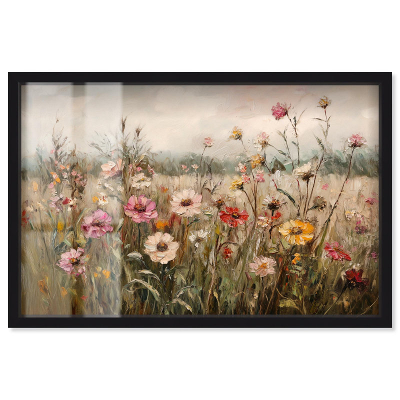 Art mural rétro «Blooms I Shadowbox» par Art Remedy, H 21 po x l 31 po, Noir