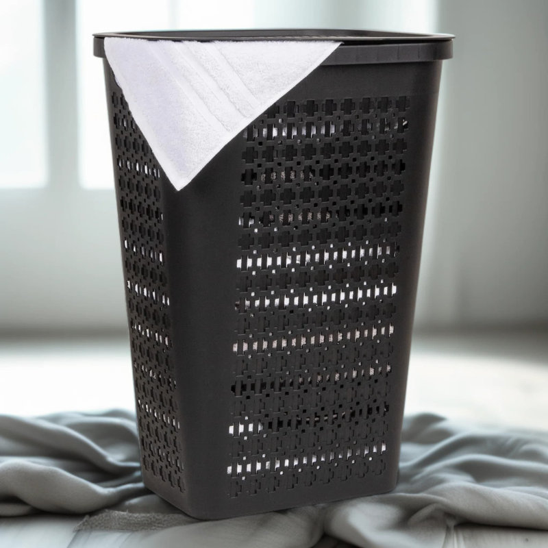 Panier à linge mince et ventilé avec couvercle, panier à vêtements effilé avec découpes en croix pour la circulation de l'air