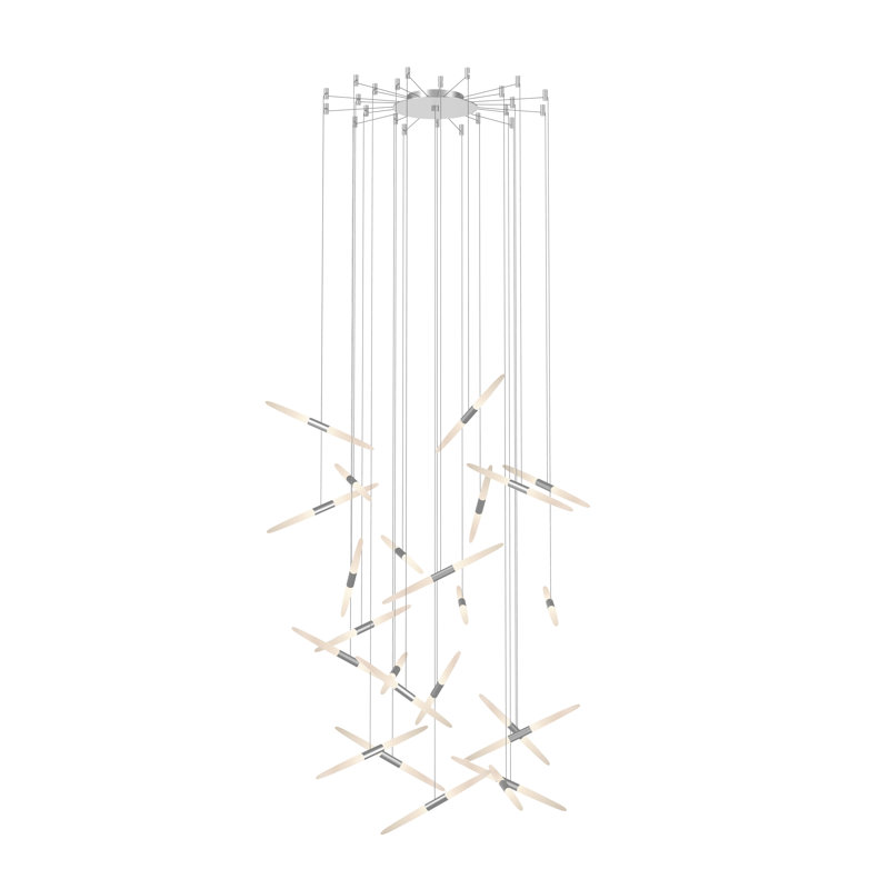 Luminaire suspendu géométrique à 24 lumières Ballet, Aluminium satiné brillant