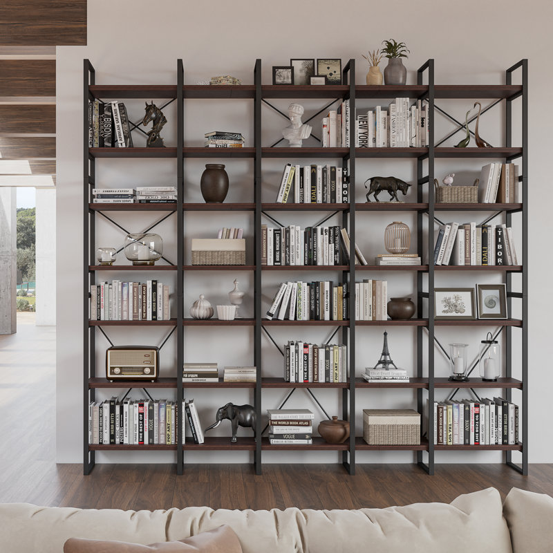 Bibliothèque Verendrye, Bois de noyer foncé, H 99,6 po x l 142 po x P 12,5 po